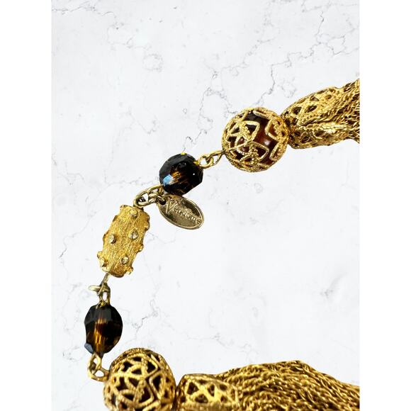 Vintage Vendôme 1950s/60s Gold Mesh Filigree Necklace and Glass Beads - Picture 3 of 9